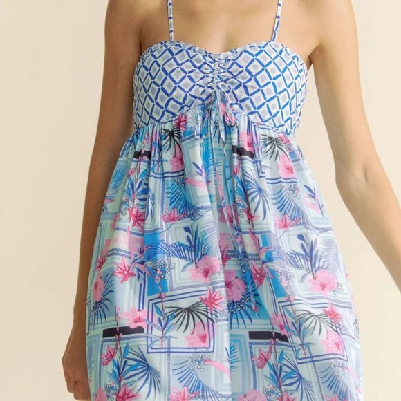 Davi‎ & Dani Tropical Floral Geo Print Tie Back Tube Top Romper - Picture 15 of 16